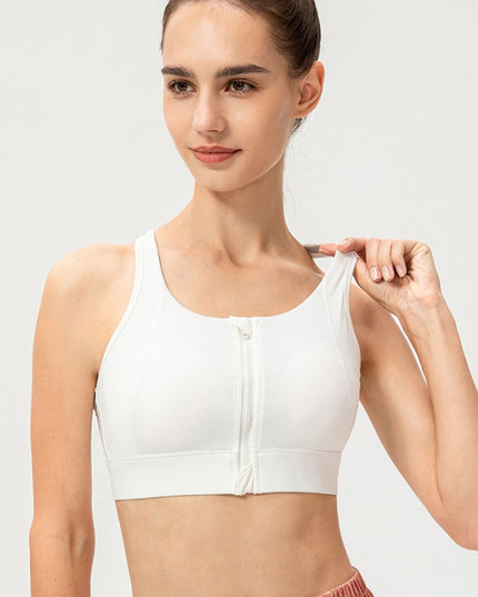 Zip-Up Round Neck Sports Bra