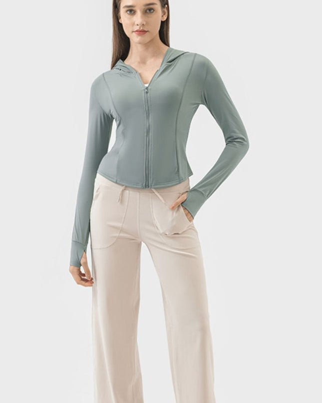 Millennia Pocketed Zip Up Hooded Long Sleeve Active Outerwear
