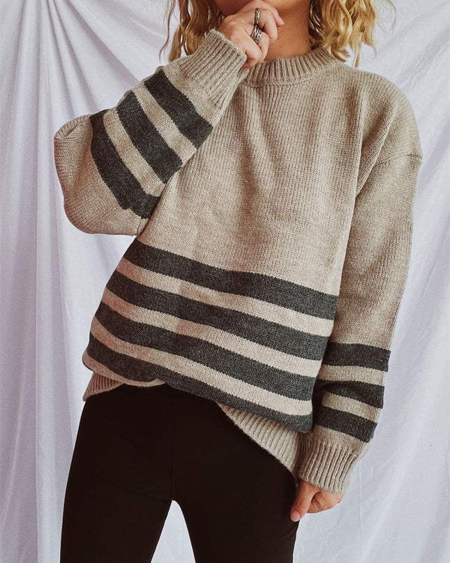 Striped Dropped Shoulder Long Sleeve Sweater