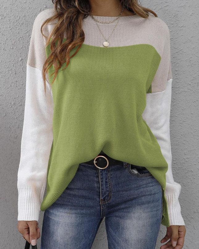 Color Block Round Neck Sweater
