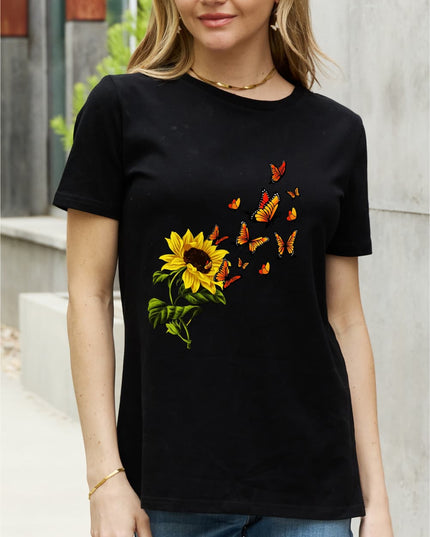 Simply Love Full Size Sunflower Butterfly Graphic Cotton Tee