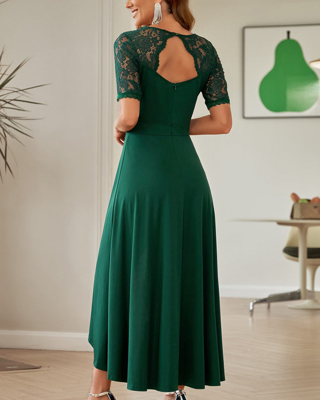 Lace Cutout V-Neck Short Sleeve Dress