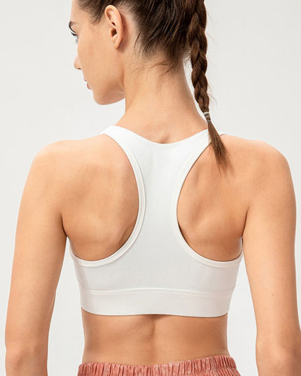 Zip-Up Round Neck Sports Bra