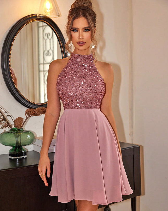 Sequin Mock Neck Mini Dress