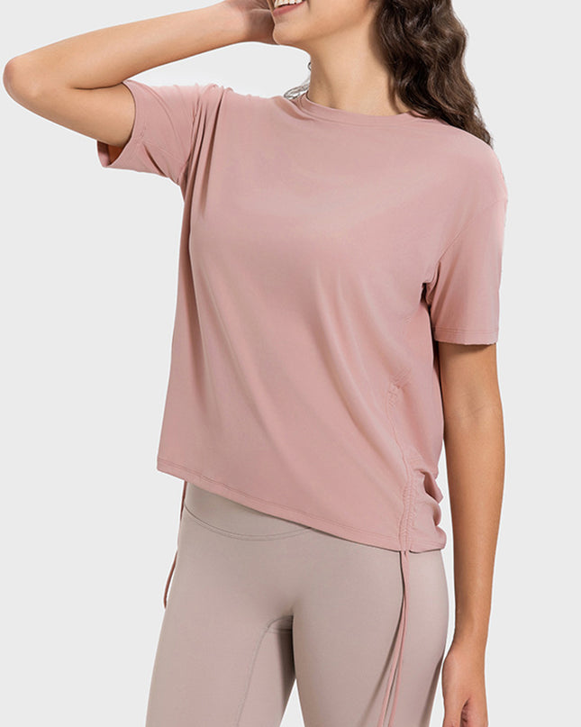 Millennia Drawstring Round Neck Short Sleeve Active T-Shirt