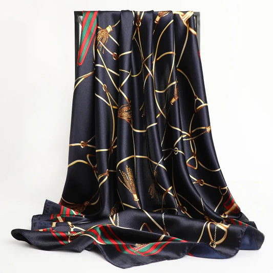 Navy Blue Luxury Silk Printed Scarf/Hijab