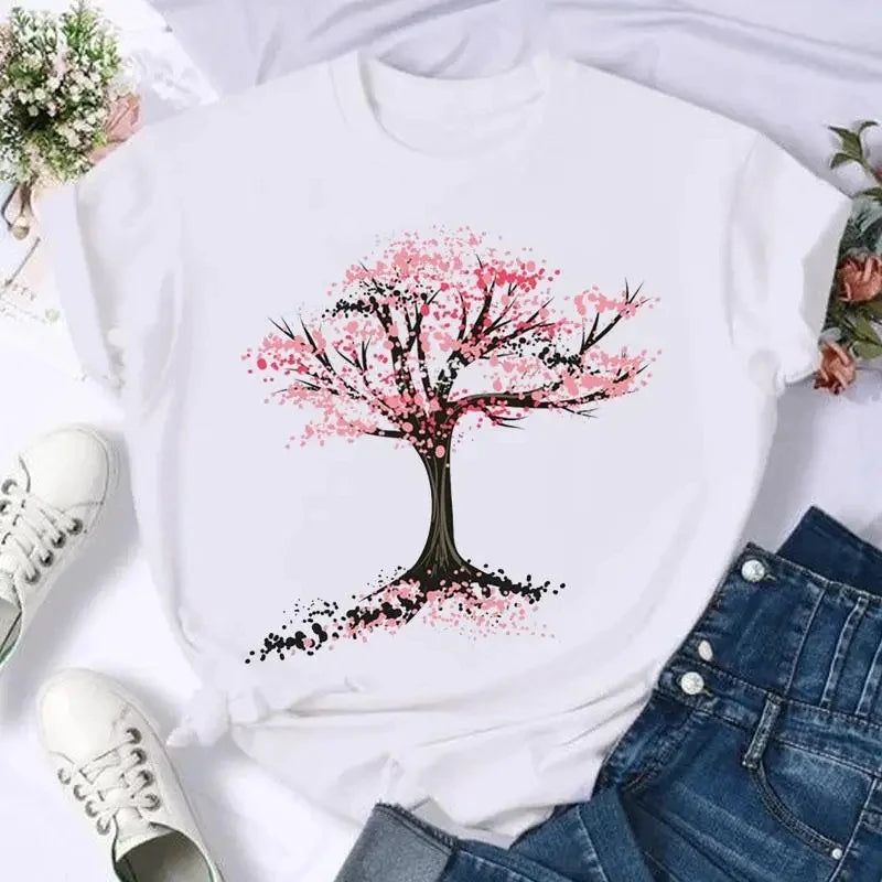 Short Sleeve Butterfly Bow Sweet Women Print T Shirt