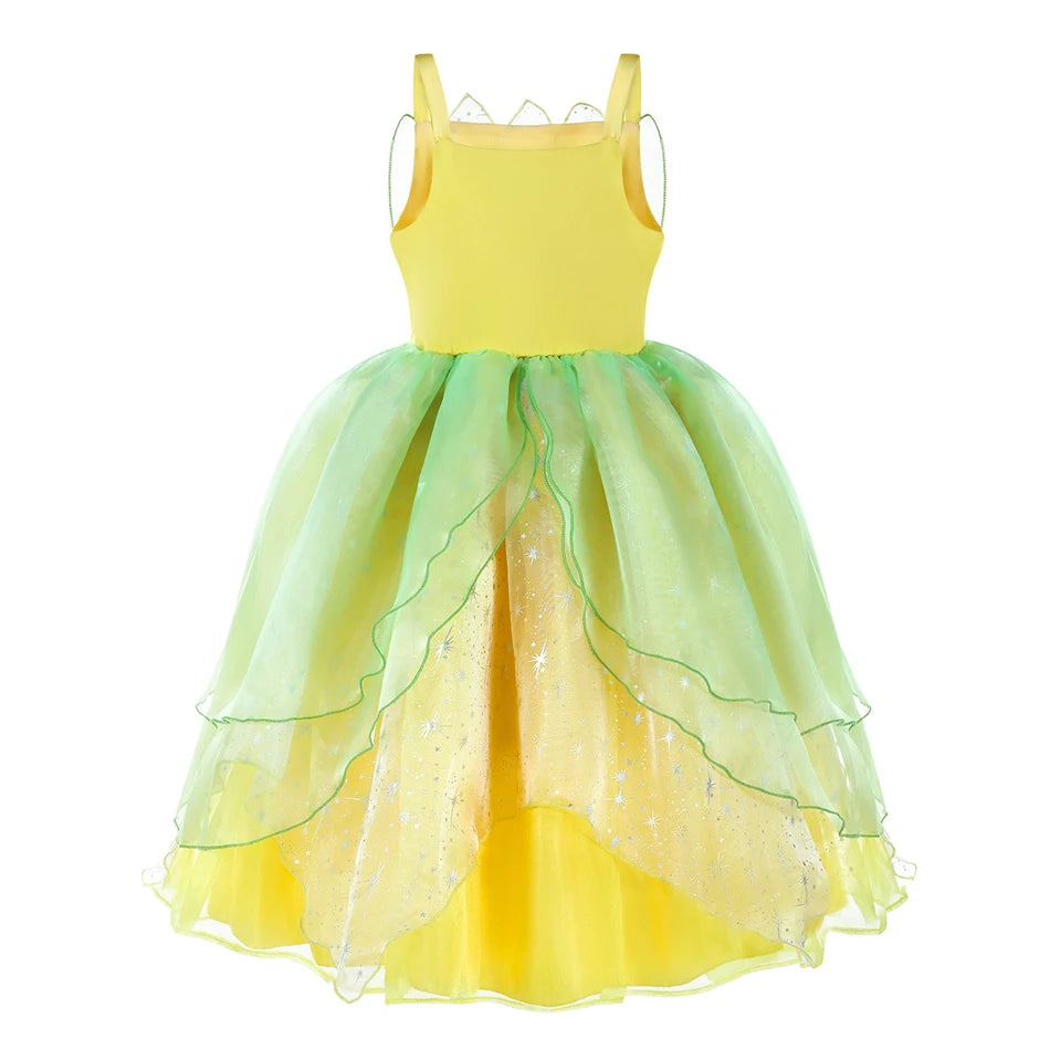 Tiana Dress Girl Black Princess Costume Halloween or Summer Theme Party Outfit