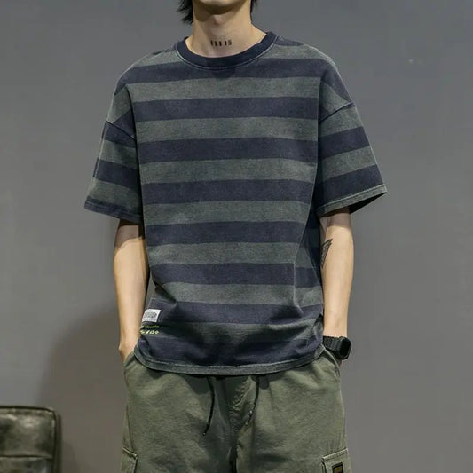 Vintage Men Short Sleeve Striped T-Shirt