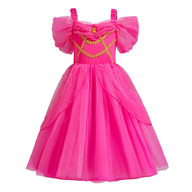 Girls Sleeping Beauty Dress Princess Jasmine Aurora Peach  Costume