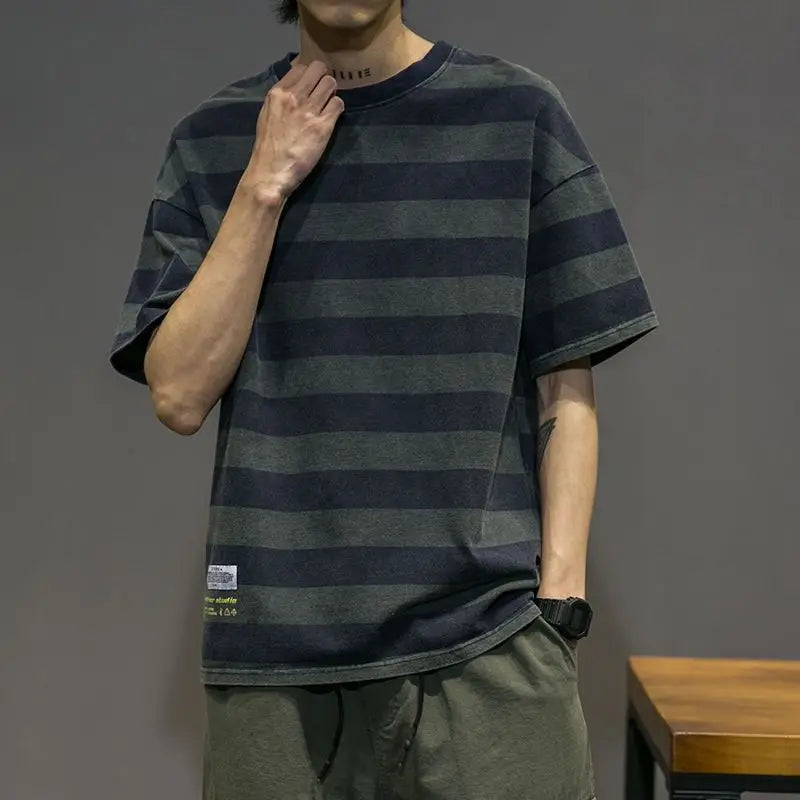 Vintage Men Short Sleeve Striped T-Shirt