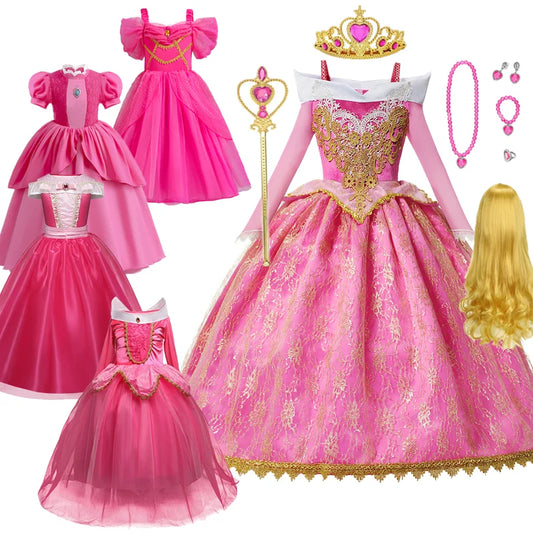 Girls Sleeping Beauty Dress Princess Jasmine Aurora Peach  Costume