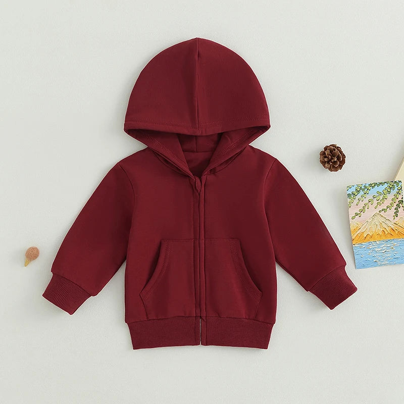 Toddler Zipper Jacket Solid Color Hoodie for Infant Baby
