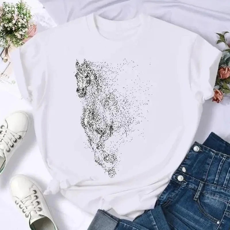 Short Sleeve Butterfly Bow Sweet Women Print T Shirt