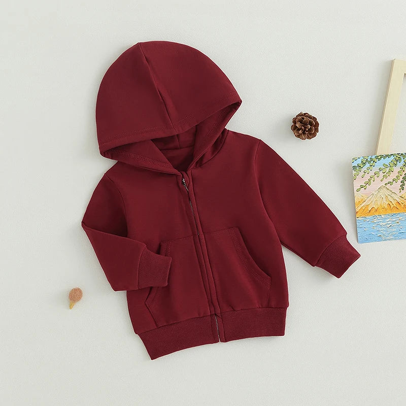 Toddler Zipper Jacket Solid Color Hoodie for Infant Baby