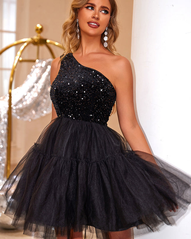 Sequin One-Shoulder Mini Dress