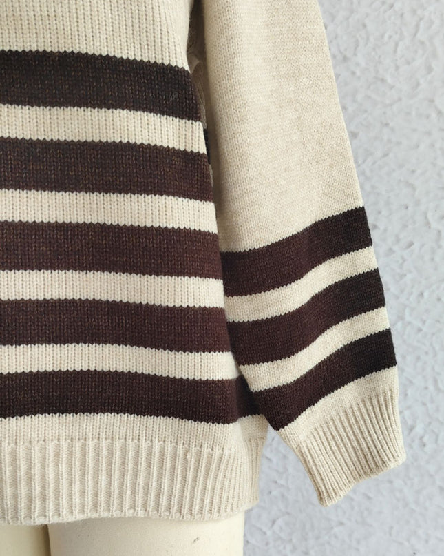 Striped Dropped Shoulder Long Sleeve Sweater