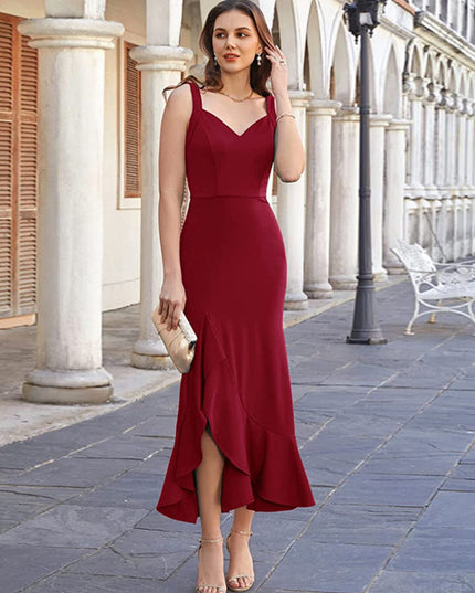 Ruffled Sweetheart Neck Fishtail Cami Dress