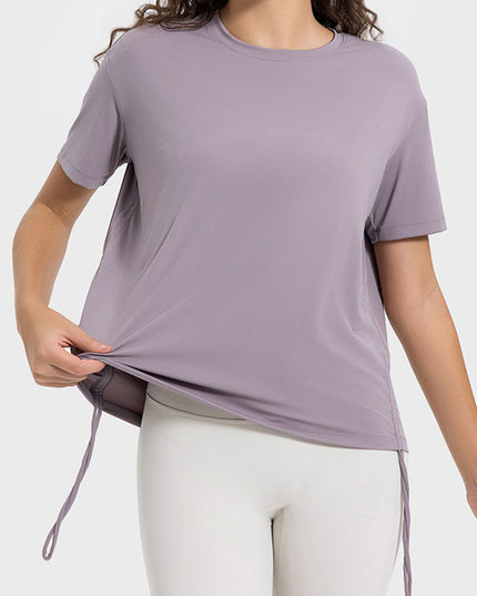 Millennia Drawstring Round Neck Short Sleeve Active T-Shirt