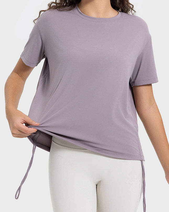 Millennia Drawstring Round Neck Short Sleeve Active T-Shirt