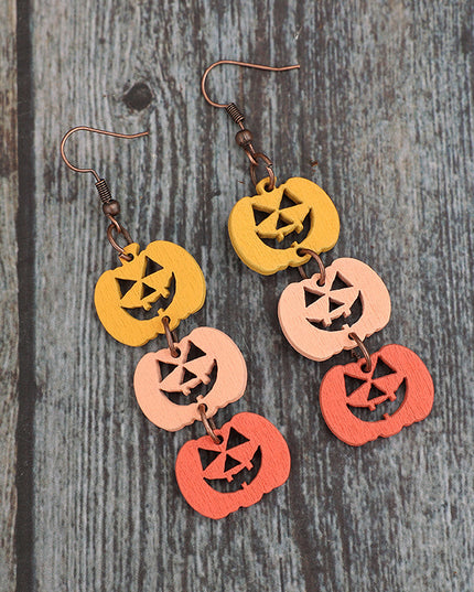 Wooden Contrast Pumpkin Earrings