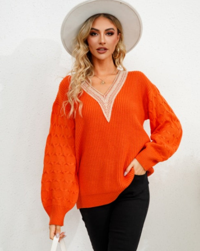 V-Neck Dropped Shoulder Long Sleeve Sweater