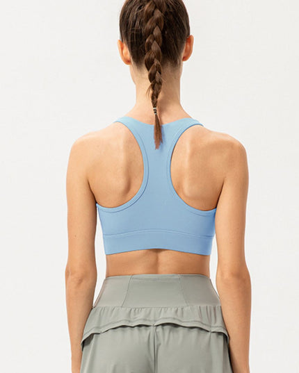Zip-Up Round Neck Sports Bra