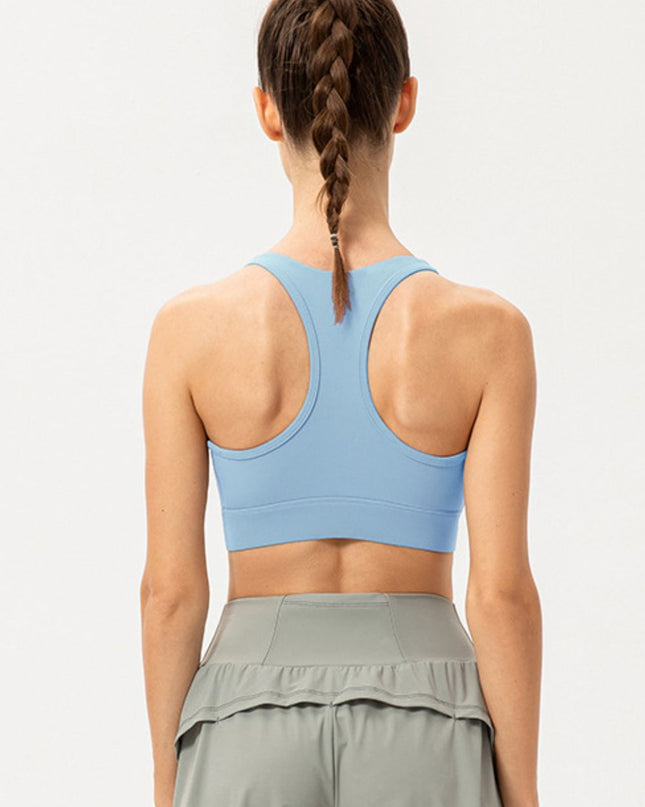 Zip-Up Round Neck Sports Bra
