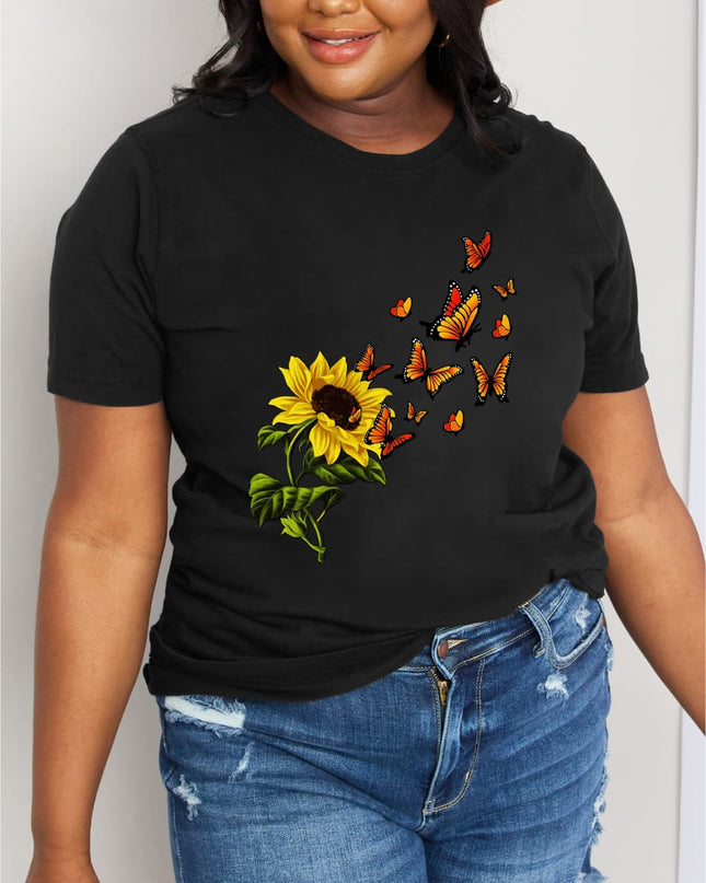 Simply Love Full Size Sunflower Butterfly Graphic Cotton Tee