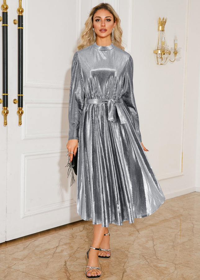 Tie Waist Long Sleeve Midi Dress