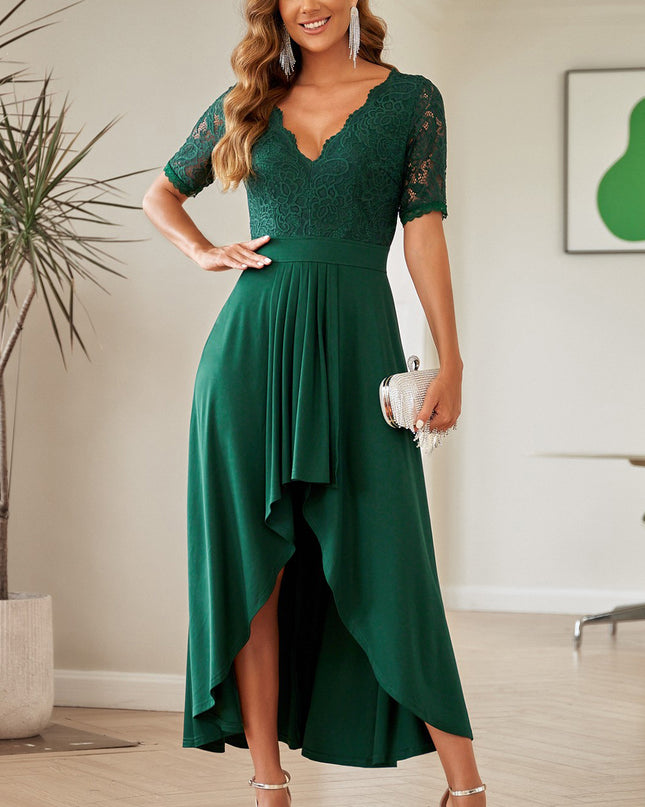 Lace Cutout V-Neck Short Sleeve Dress