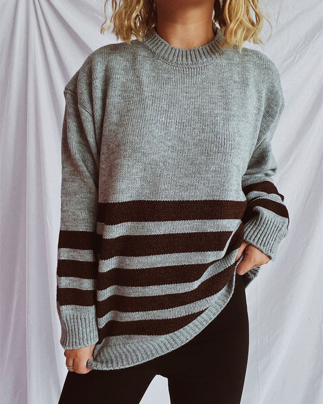 Striped Dropped Shoulder Long Sleeve Sweater