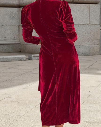 Tied Surplice Long Sleeve Midi Dress