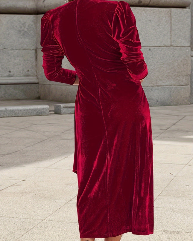 Tied Surplice Long Sleeve Midi Dress