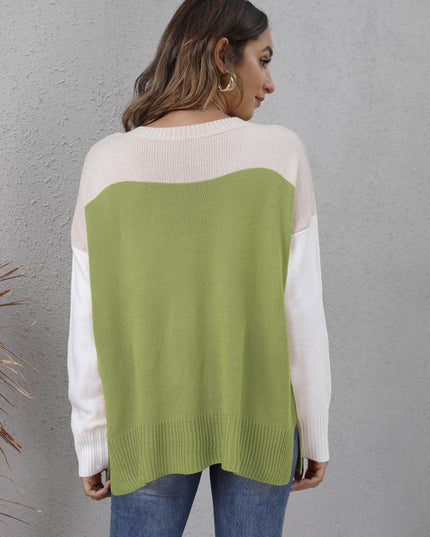 Color Block Round Neck Sweater