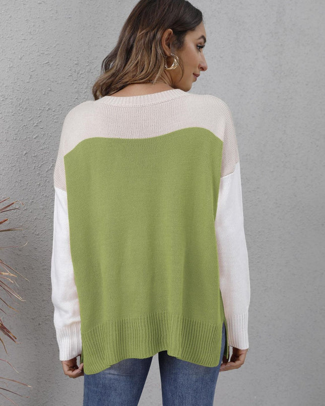 Color Block Round Neck Sweater