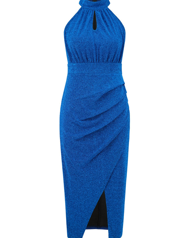 Slit Ruched Mock Neck Sleeveless Dress