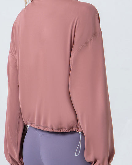 Drawstring Zip Up Dropped Shoulder Active Outerwear
