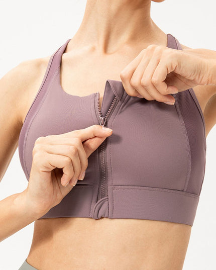 Zip-Up Round Neck Sports Bra