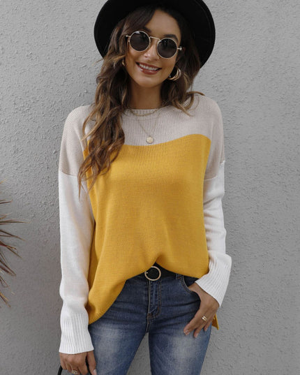 Color Block Round Neck Sweater