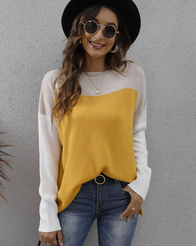 Color Block Round Neck Sweater