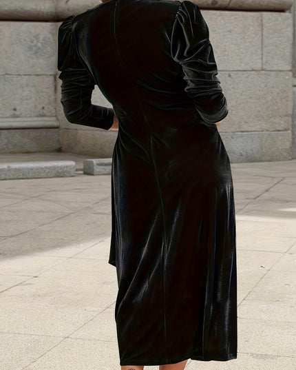 Tied Surplice Long Sleeve Midi Dress