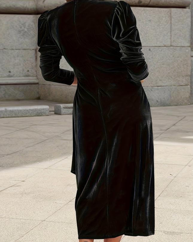 Tied Surplice Long Sleeve Midi Dress