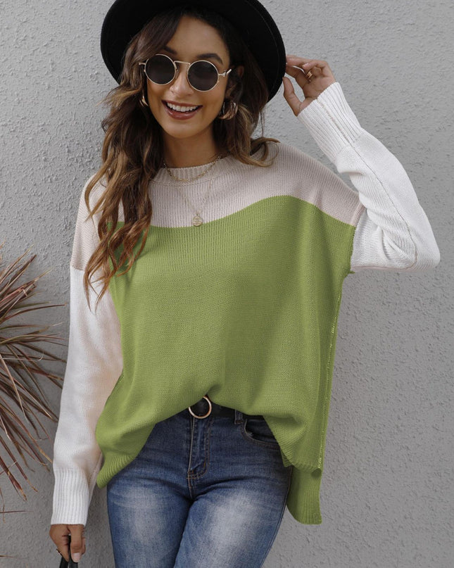 Color Block Round Neck Sweater