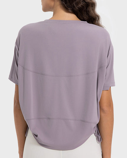 Millennia Drawstring Round Neck Short Sleeve Active T-Shirt
