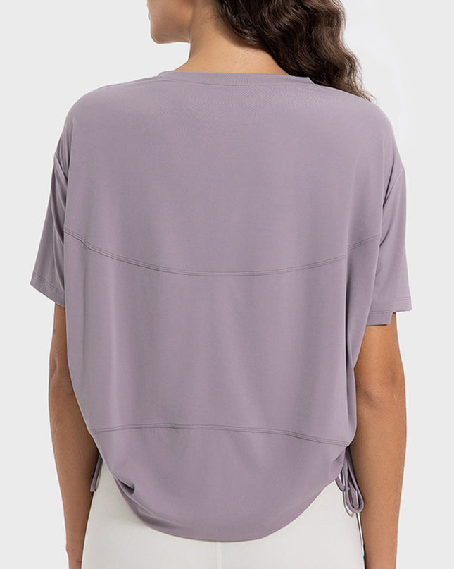 Millennia Drawstring Round Neck Short Sleeve Active T-Shirt