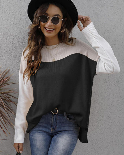 Color Block Round Neck Sweater