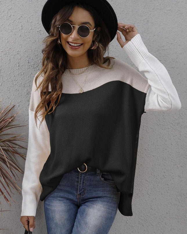 Color Block Round Neck Sweater