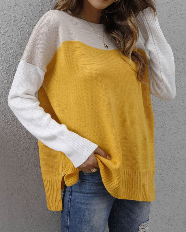 Color Block Round Neck Sweater