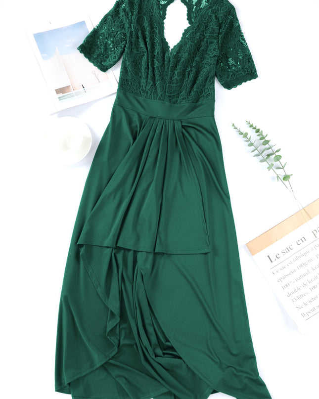 Lace Cutout V-Neck Short Sleeve Dress